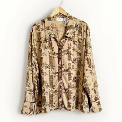 Top de Colección Liz Claiborne Ecuestre Botón a Presión Talla 20W Beige Western Ranch Vaquera Foto 1 de 4