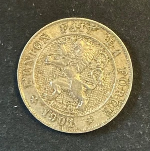 Belgique -Léopold II -Très Jolie monnaie de 5 Centimes 1901 FR date doublée - Picture 1 of 2