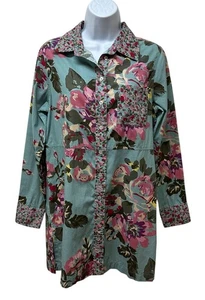 Weiche Umrandung Streurosen Top Tunika Bluse geblümt blau rosa Gr. S - Bild 1 von 9