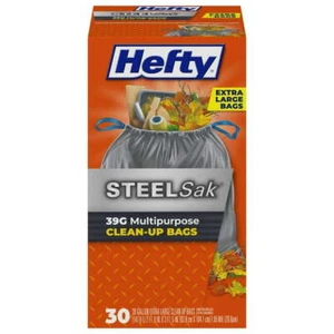Hefty Steelsak Heavy Duty Large Trash Bags, Gray, Unscented, 39 gallon, 30 Count - Picture 1 of 5