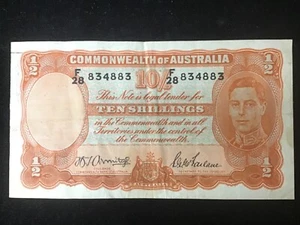 1942 Australia 10 Shillings Black Signature Armitage/Mcfarlane Banknote RHC1018 - Picture 1 of 2