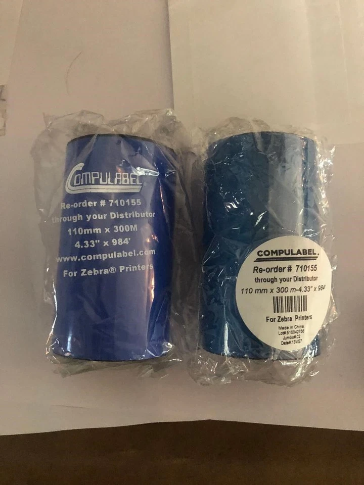 THERMAL TRANSFER WAX RIBBONS for ZEBRA PRINTER 4.33" x 984'  - Image 1 of 1