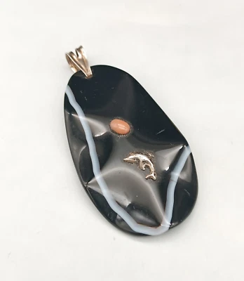 Ciondolo donna argento bianco onice nero naturale corallo rosa pendente pietra - Immagine 1 di 4