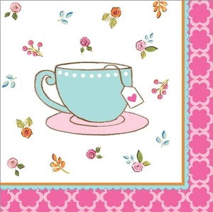 Tea Time Garden Theme Pink Cute Girls Kids Birthday Party Paper Beverage Napkins - Picture 1 of 1