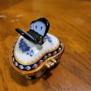 Caja Limoges Mariposa Azul De Colección Rara en Forma de Corazón Como Nueva - Imagen 1 de 7