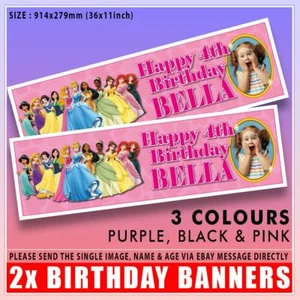 2 FOTO PERSONALIZADA PANCARTAS DE CUMPLEAÑOS PRINCESA DISNEY CUALQUIER NOMBRE CUALQUIER EDAD 36 X 11" - Imagen 1 de 7