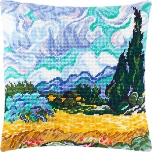 DIY Needlepoint/Tapestry Pillow Kit "Wheat Field with Cypresses" 16x16 in / - Imagen 1 de 4