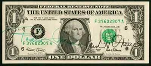 $1 2001 FRN Dual Autograph: Rosario Marin + Paul H. O'Neill - Picture 1 of 1