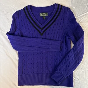 VTG Polo Ralph Lauren Womens Active Sweater Cable Knit Purple Medium 100% Cotton - Picture 1 of 9