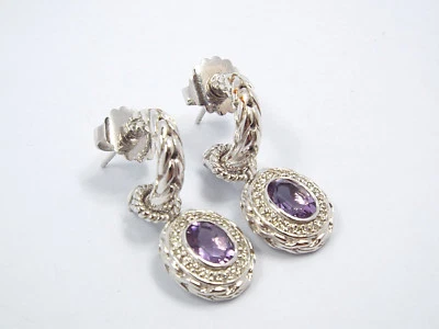 Pendientes colgantes John Hardy Batu Mata de plata de ley con halo de diamantes y amatista Foto 1 de 4
