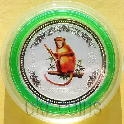 2004 Australia $8 Year of the Monkey Lunar I 5 Oz Silver Colored Coin BU Perth - Image 1 of 4