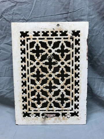 Antique Shabby Cast Iron Gothic Heat Grate Floor Register 8X12 VTG Old 1025-20B Cover