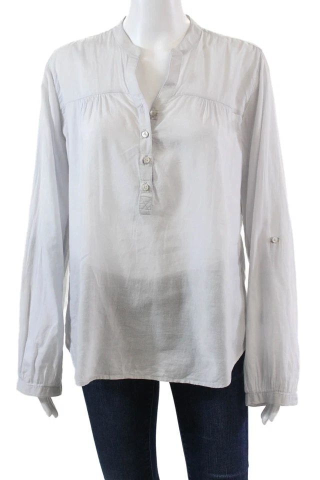 Isabel Marant Etoile Womens Long Sleeve V Neck Half Button Shirt Gray Size 2 - Image 1 of 4