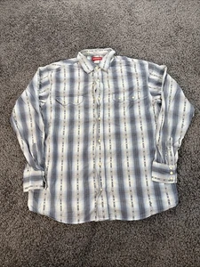 Vintage Pearl Snap Shirt Unionbay Size XL Blue Plaid Long Sleeve Sawtooth Aztec - Picture 1 of 5