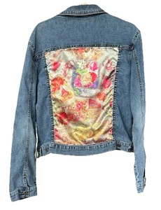 Chaqueta vaquera corta Mechant para mujer Y2K XL denim con tachuelas de satén floral romántica - Imagen 1 de 11