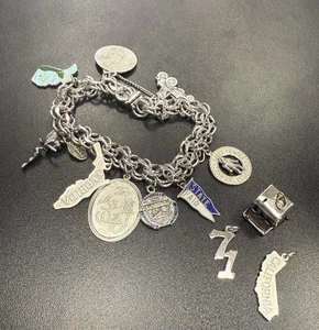 Vintage JB 925 Sterling Charm Bracelet w 12 Charms & Safety Chain 6.5” 54.9g - Picture 1 of 8