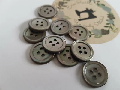 Vintage/retro 4 hole shell button, 10pcs, 15.3mm dia. colour: steel grey - Image 1 of 4