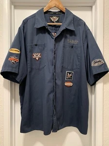 Camisa de manga corta azul con botones con logotipo deletreado Harley Davidson para hombre talla 3XL - Imagen 1 de 7