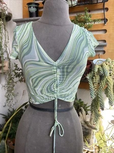 Mixed Threads Los Angeles Funky Mesh Green Crop Shirt Top Womens XSMALL Strech - Picture 1 of 10
