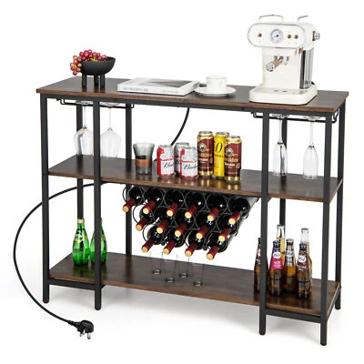 Wine Coffee Bar Cabinet Home Kitchen Industrial Wine Rack w/shelves-Coffee - Image 1 of 4