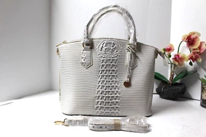 Faux Leather Croc Satchel Light Gray Medium Purse Shoulder  Xbody Handbag NWOT - Picture 1 of 7