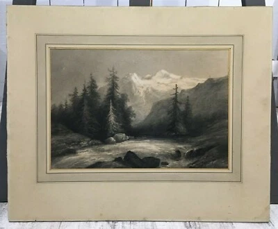 Charcoal Landscape Mountain And River Alps jura Pyrenees France Italy? - image 1 of 4
