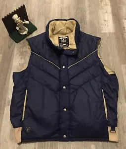 Vintage Altra Mens Boulder Puffer Vest Goose Down Insulated Ski Size L Navy Gold - Picture 1 of 6