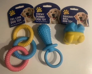 3 Small Dog Toys Puppy Play Set Dog Puppy Gift Puppy Teething Aid Colour Vary - Picture 1 of 1