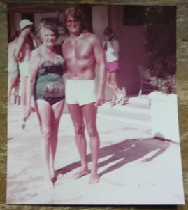 Very Tan and Handsome Michael Landon and Older Woman in Swim Suits 1970's - Picture 1 of 2