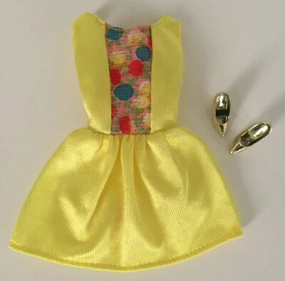 Barbie Doll MOD Yellow Dress and Gold Metallic Shoes - Image 1 of 3