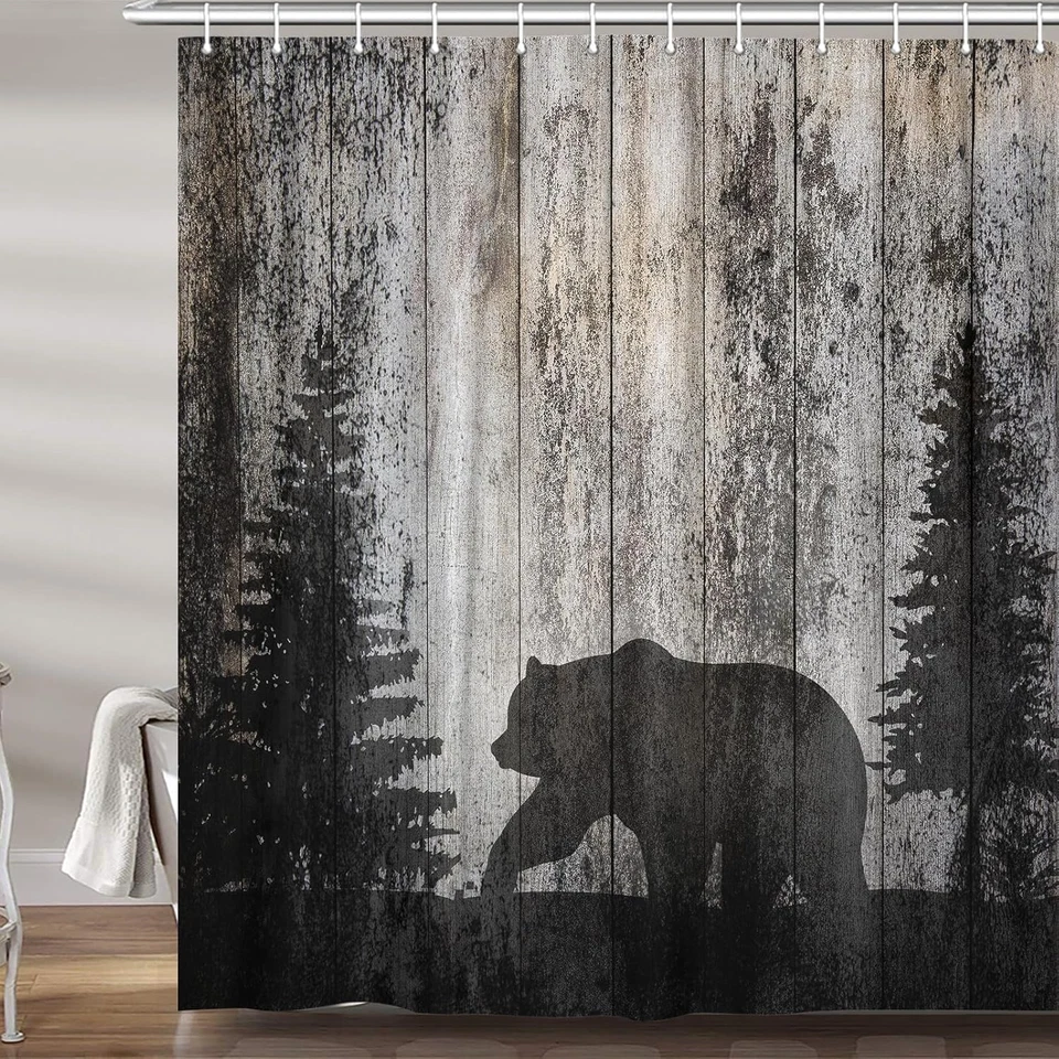 Занавеска для душа деревенская кабина медведь ткань для ванной, леса улицы охоты S - Изображение 1 из 4