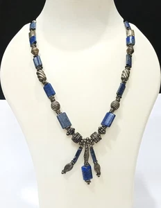 Vintage Chunky Lapis Lazuli Beaded Necklace, Boho Necklace, Bohemian Statement - Picture 1 of 3