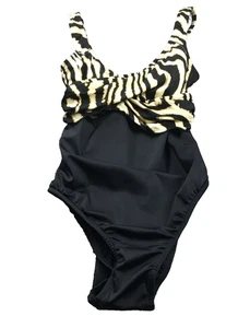 Venus Damen Badeanzug Einteiler Gr. 6 schwarz Zebra V-Ausschnitt hoch geschnitten breite Träger - Bild 1 von 9