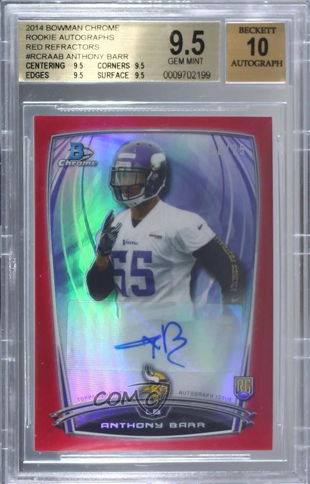 2014 Bowman Chrome Rookie Red Refractor /25 Anthony Barr BGS 9.5 Auto RC - Image 1 of 2