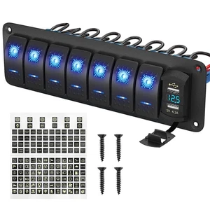 7 Gang Rocker Switch Panel Marine Boat Toggle Switch Panel Waterproof with US... - Picture 1 of 6