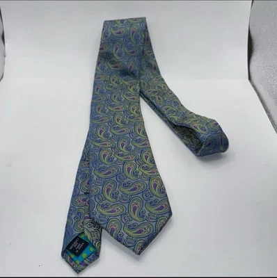 Gravata Ted Baker London azul, verde limão e roxa 100% seda - Imagem 1 de 4