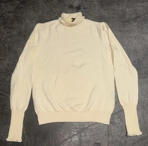 Blusa Grande Vintage Ralph Lauren Marfil Volantes Ribete Preppy Chic Años 90 Cuello Tortuga - Imagen 1 de 12