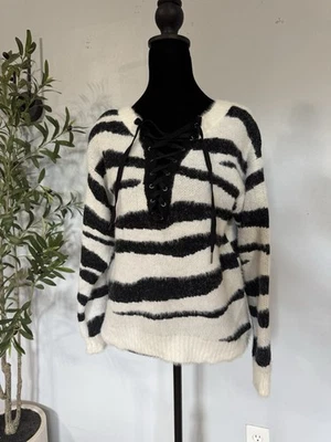 BOSTON PROPER Animal Zebra Print Furry Long  Sleeve Strapped Sweater S - Image 1 of 4