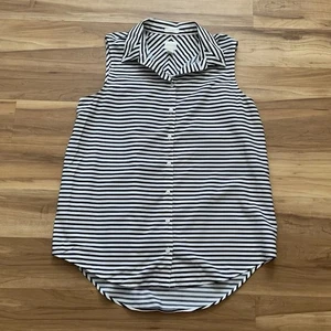 Chico's No-Iron Black White Stripe Sleeveless Collar Tunic Shirt Large - Picture 1 of 9