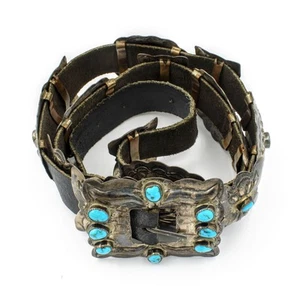 Navajo Signed James Harrison Sterling Turquoise & Leather Concho Belt #S2503-5 - Picture 1 of 8
