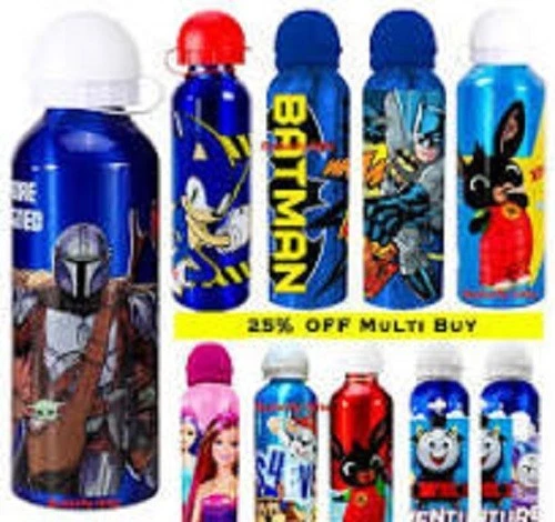 CHILDREN KIDS CHARACTER ALUMINIUM DRINK BOTTLE JUICE WATER TRAVEL FLASK SCHOOL - Image 1 of 1