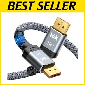 15FT DisplayPort 2.1 Cable - 54Gbps, 16K@60Hz, Braided with Anti-Interference - Picture 1 of 9