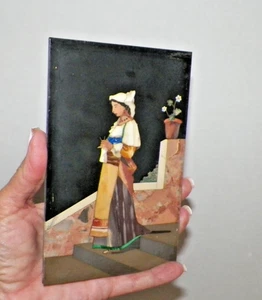 VINTAGE PIETRA DURA ITALY ITALIAN STONE MOSAIC WOMAN WALKING DOWN STAIRS PLAQUE - Picture 1 of 6
