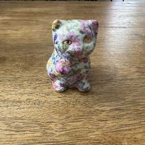 Vintage Nantucket Porzellan Chintz Floral Katze Figur goldfarbene Akzente Figur - Bild 1 von 15