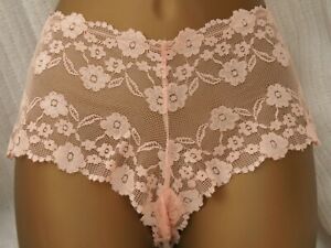 Pale Pink Lace Shorts Panties Soft Sensuous Sheer Fabric Knickers small
