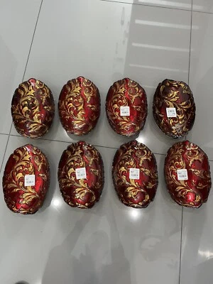 8 Arda Glass Bowl Hand Painted Red Gold Paisley Glossy Top Textured Bottom - Image 1 of 4