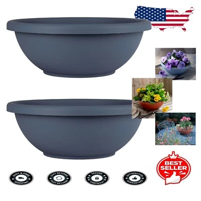 坚固的 20 英寸花园碗花盆带排水塞 - 适合花卉和草药 — 第 1/4 张图片