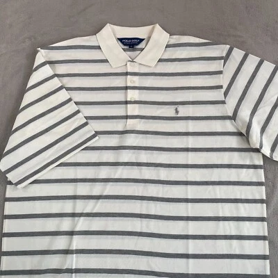 Vintage Polo Golf Ralph Lauren Shirt Men XL White Grey Striped Pima Pony SS NWOT - Image 1 of 4