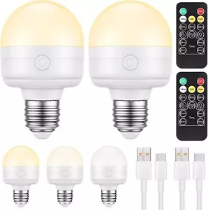 E26 Rechargeable Light Bulbs with Remote Control Timer (8W+E26+3Colors+2PC) - Picture 1 of 7