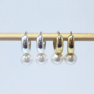 Klapp-Creolen mit Perlen Gold Silber 925 Perlenohrringe Brautschmuck - Bild 1 von 18